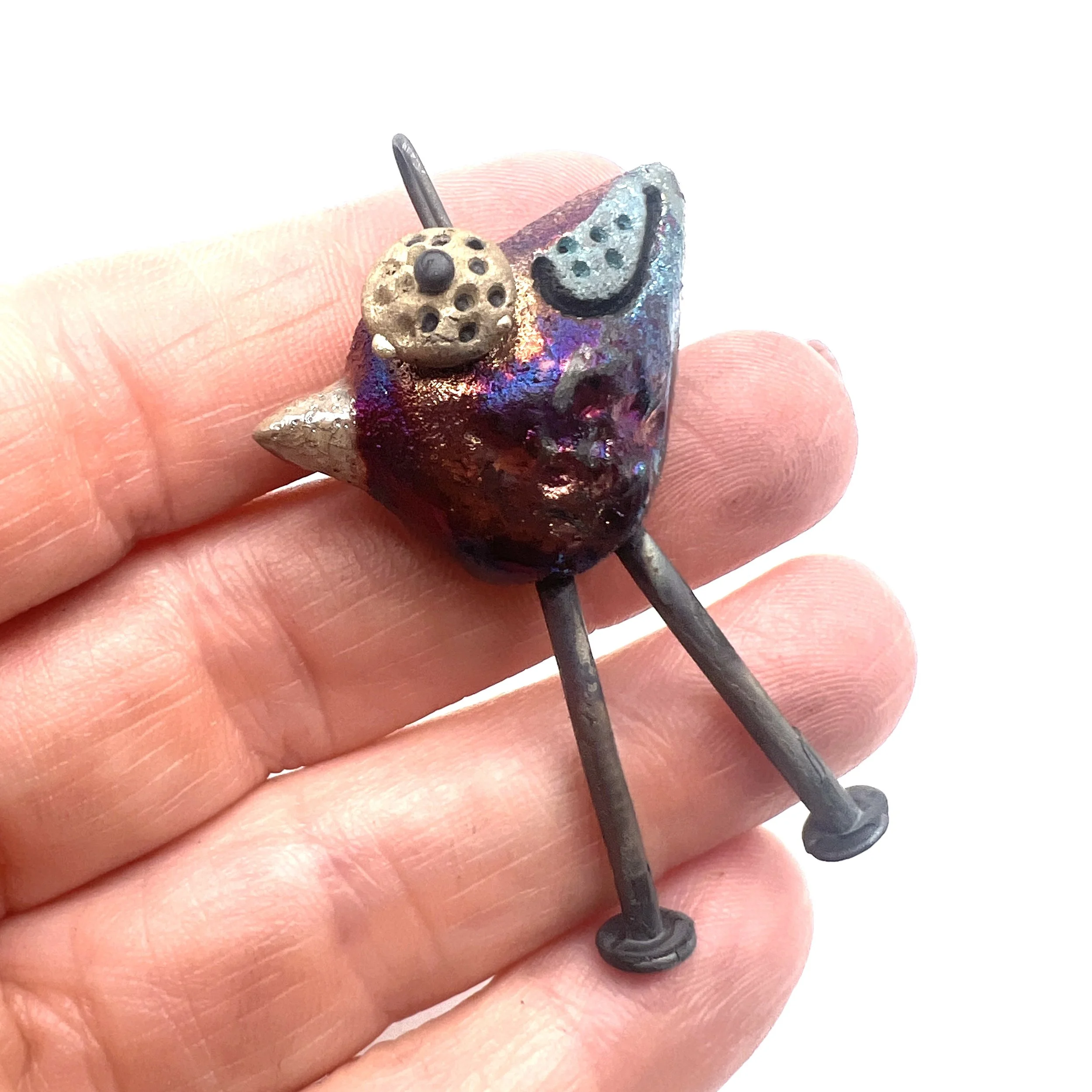 ☆RAKUDO꙳★*゜ Raku Bird Bird with Legs Ceramic Pendant Raku Jewelry